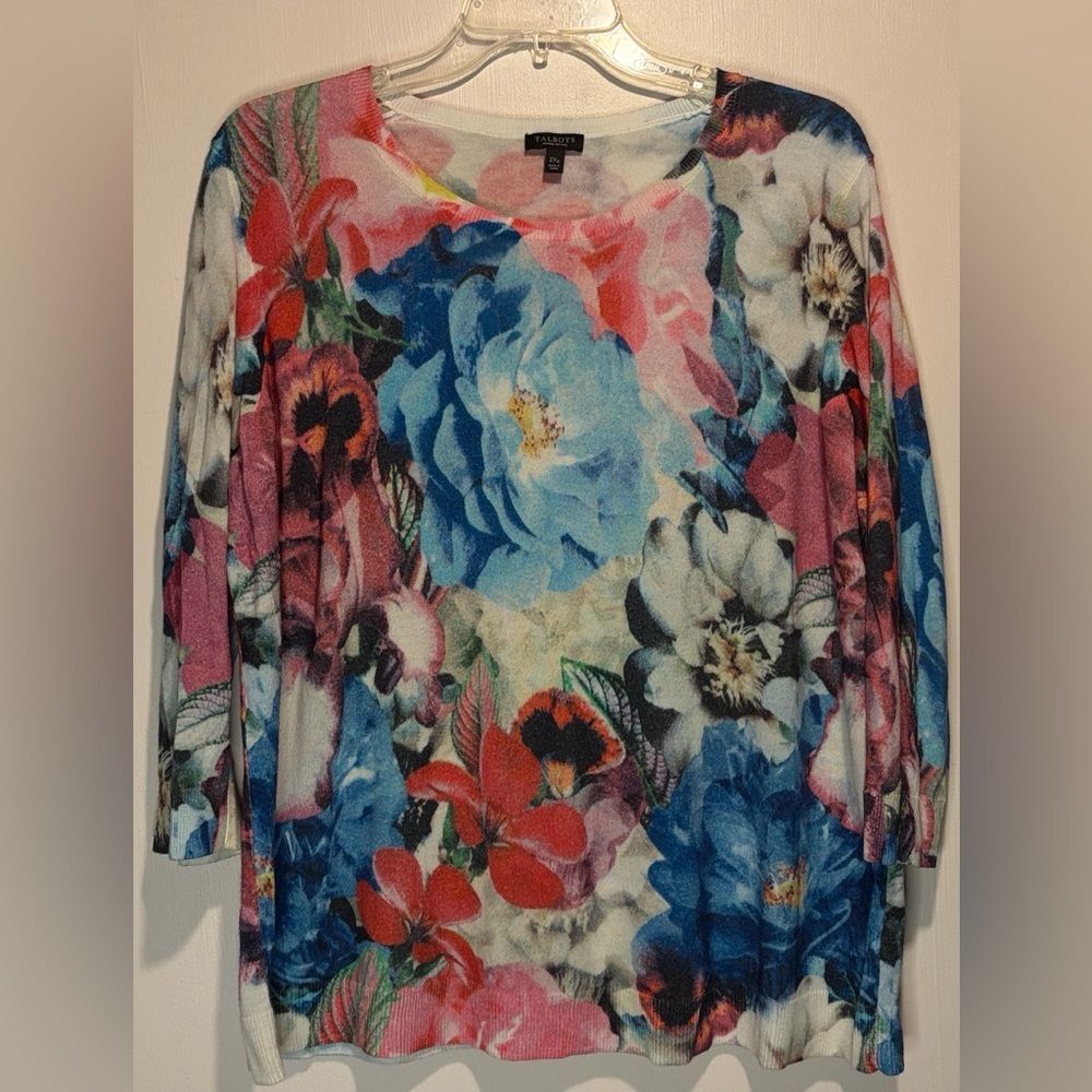 Talbots- Watercolor Floral Thin Knit Lightweight Crewneck Sweater Women's 2XP